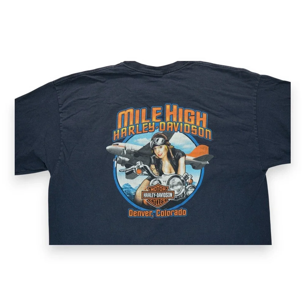 Harley Davidson 2012 Mile High Denver, Co T Shirt Size XL Female Aviator Blue - Picture 2 of 5